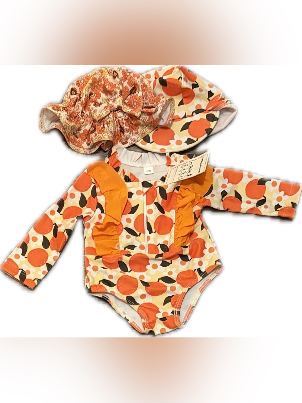 $10 w/ Bundle NWT(0-3m) Baby Girls One-Piece Rash Guard Swimsuit w/ Matching Hat